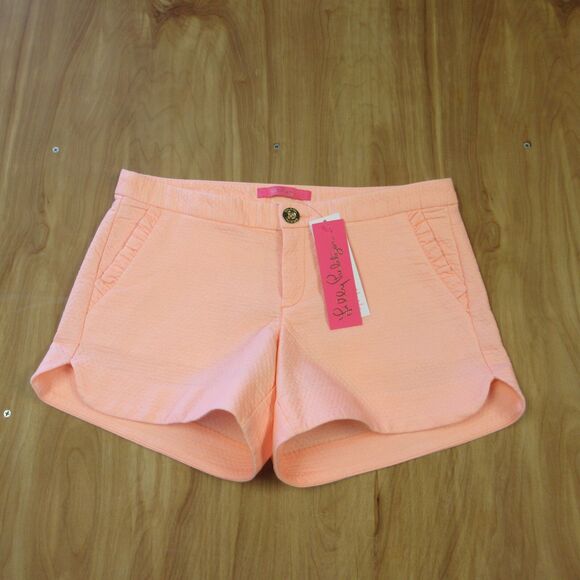 LILLY PULITZER  Adie Ruffle Pocket Stretch Shorts Sz 2 Peach Flamingo Orange NWT - Picture 1 of 16